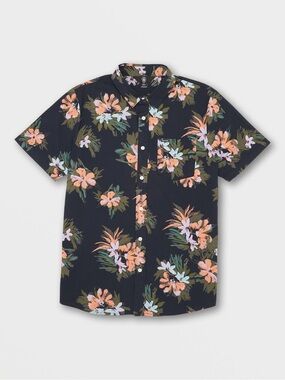 Volcom Navy Floral Short-Sleeve Button-Down Shirt